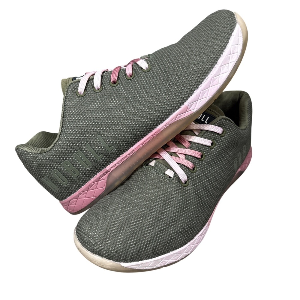 NOBULL Trainer Women 12.5 Olive Green Pink SuperFabric Cross Training Shoes‎